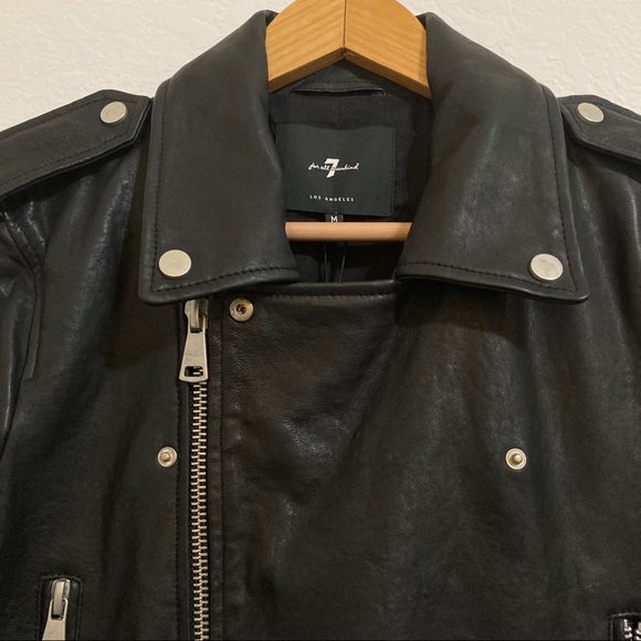 7 For All Mankind Black Leather Moto Jacket Size M - Picture 6 of 11